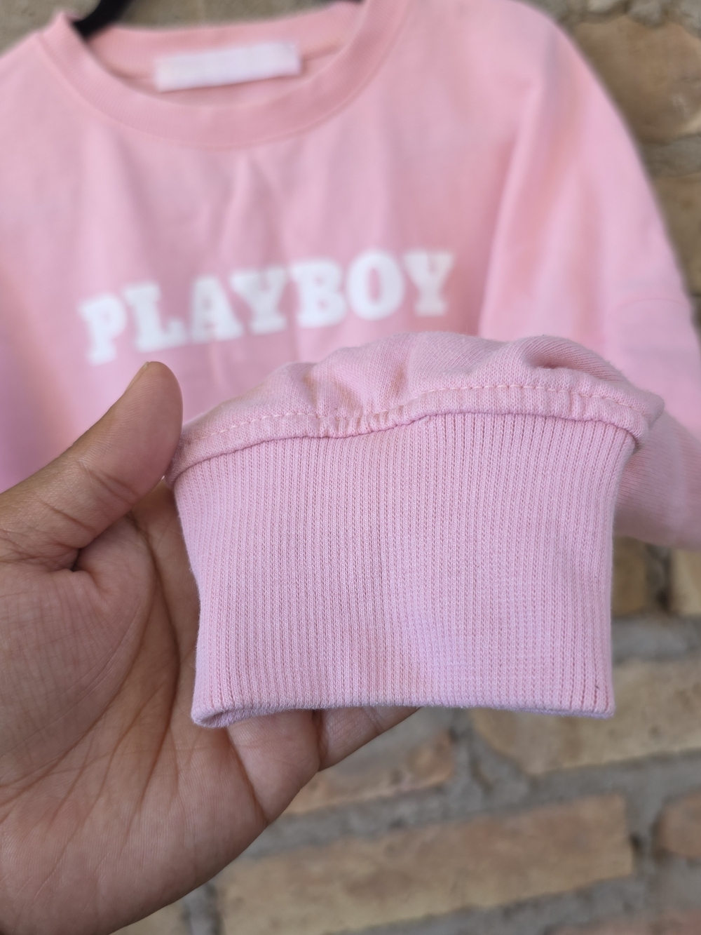 Playboy x Missguided Pink Cropped Sweatshirt Bunny Logo Spellout Y2K - Picture 4 of 8